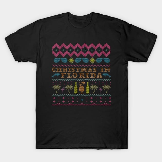 Christmas in Florida Ugly Sweater T-shirt T-Shirt by Camp Happy Hour